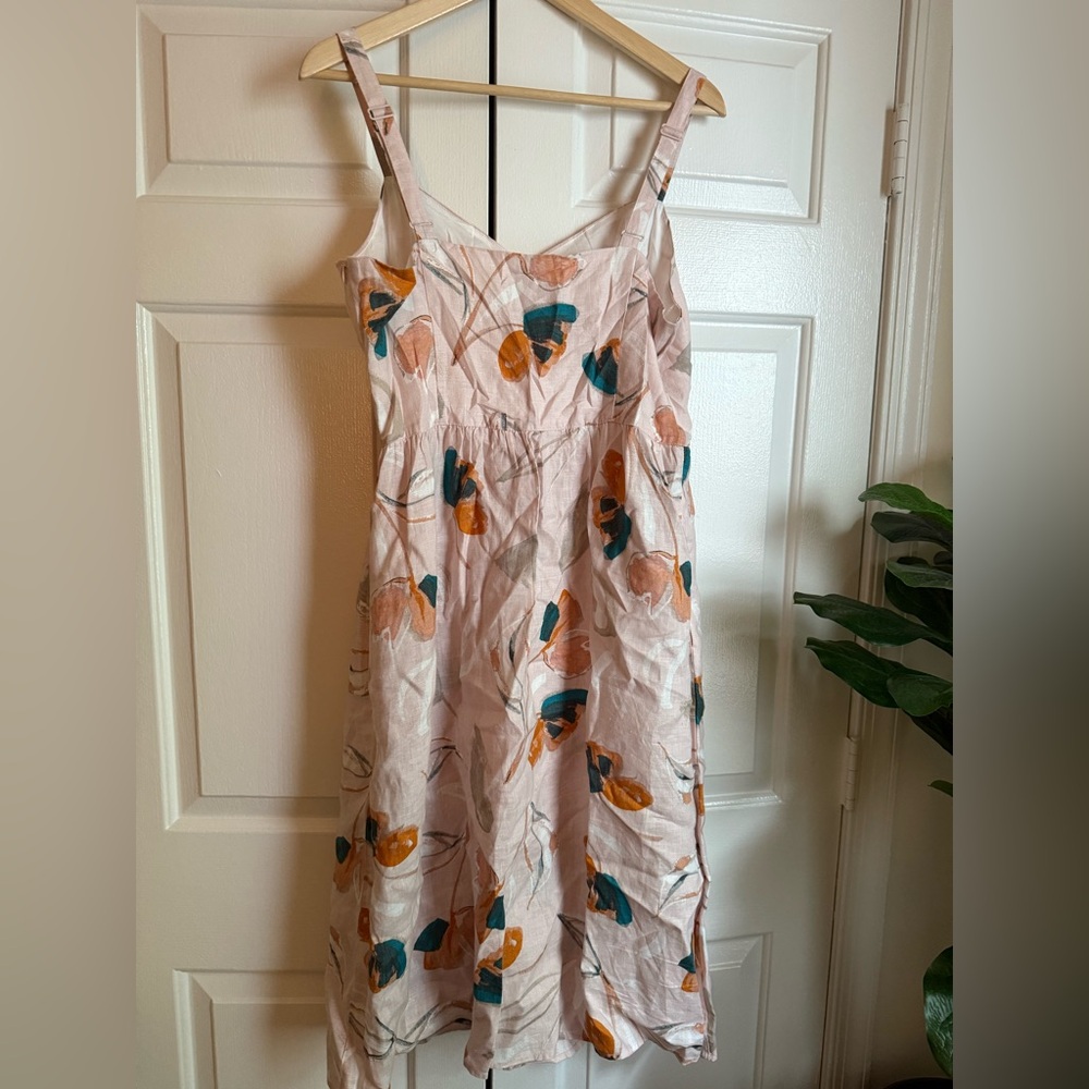 Rachel Zoe Blush Pink Linen Floral Dress sz 12 Romantic Cottage Galentine - Picture 5 of 8